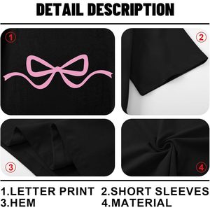 Camiseta Coqueta con Lazo Rosa para Mujer, Camisetas Gráficas Holgadas de Moda, Estética Clean Girl, Patrón Animado para Adolescentes - Product Image 6
