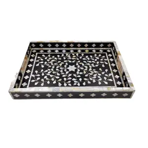 Hot 2024 best Quality Wood Tray with mother of pearl inlay work Kitchen Living Room Serving Tray office restaurant