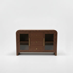 Aparador para Sala de Estar, Mueble Buffet con Tres Cajones Centrales y Dos Puertas Laterales con Frente de Vidrio, Diseño Moderno en Colores Dinámicos - Product Image 1