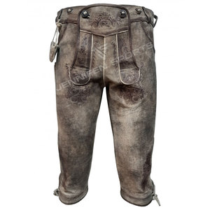 Pantalones Cortos de Cuero Clásicos para Hombre, Estilo Bávaro, hasta la Rodilla, con Tirantes, Bordados, de Piel de Vacuno y Ante, Estilo Alpino - Product Image 3