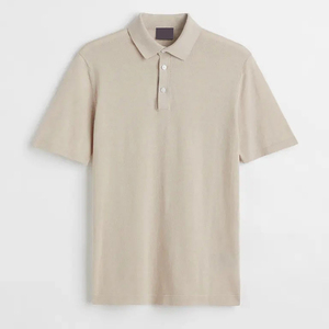 Polo Homme Beige Manches Courtes Qualité Supérieure Coton Piqué Couleur Unie Tricoté Coupe Droite Respirant Design Décontracté 2026 - Product Image 1