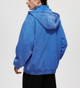Direct Factory OEM 100% Cotton Men's Oversized Quarter Zip Hoodie Sweatshirt Half Zipper 380 GSM Heavyweight Fleece Acid Washed - Product Image 2