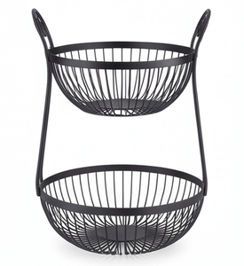 Paniers de rangement modernes en fil métallique avec poignées, forme circulaire, pour un rangement soigné, usage polyvalent, essentiels pour la cuisine - Product Image 1