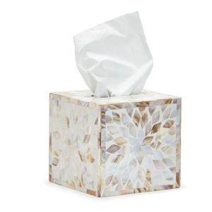 Caja de pañuelos de resina hecha a mano de lujo india con nácar, artesanía de concha natural pulida para decoración del hogar, escritorio o almacenamiento en el coche - Product Image 6