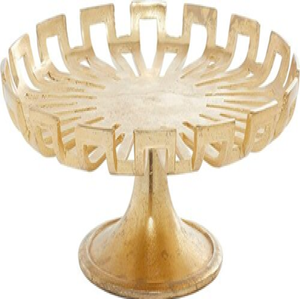 Magnifique support rond blanc avec une base de colonne géométrique texturée et audacieuse en or massif, disponible à prix de gros. - Product Image 4