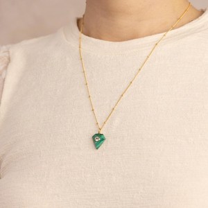 Colgante de Plata de Ley con Cadena de Cuentas, con Malaquita Genuina, Topacio y Diamantes, Estilo Vintage, Certificado por Terceros, para Compromiso - Product Image 6