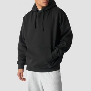 Sweat-shirt à capuche oversize en molleton de coton épais pour homme, col ras du cou, épaules tombantes, logo personnalisé, uni, avec poche, motif uni - Product Image 1