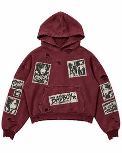 Sweat-shirt à capuche oversize vert streetwear unisexe en coton tricoté avec logo Badboy personnalisé, doublure polaire, anti-plis - Product Image 4