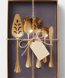 Elegant <b>Gold</b> Flatware Set with Leaf Pattern Dishwasher Safe Serving <b>Utensils</b> For Wedding And Dining Use - Product Image 6