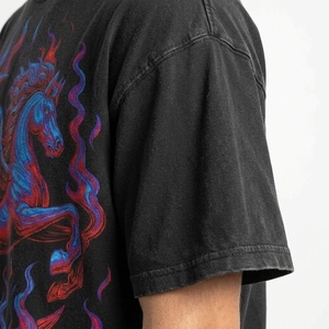 <b>Men's</b> Black Gothic T <b>Shirt</b> with <b>Red</b> and Blue Pegasus Illustration and Relaxed Fit Short Sleeve Streetwear Style - Product Image 2