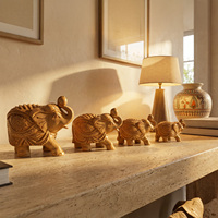 Ensemble de statues d'éléphants en bois de sheesham naturel faites à la main, figurines d'animaux en bois décoratives pour le salon, le bureau, le bureau à domicile