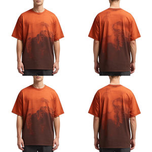 T-shirt pour homme de qualité supérieure, coupe ample, épaules tombantes, avec imprimé graphique de paysage au coucher du soleil et style streetwear décontracté - Product Image 4