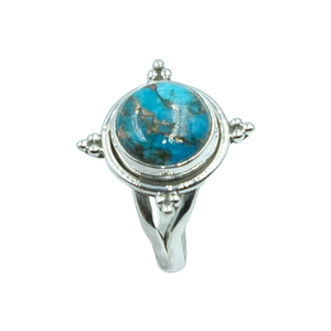 Bague Bohème Faite à la Main en Argent Sterling 925 avec Cabochon Rond en Turquoise Cuivre Bleu Naturel pour Femme, Bijou Vintage avec Pierre Précieuse - Product Image 1