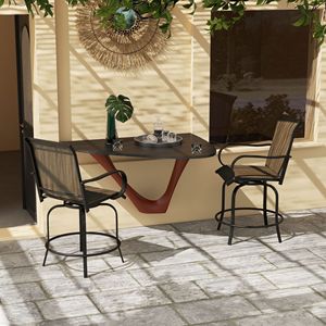 Set Moderno di 2 Sgabelli da Bar Girevoli a 360° Color Beige, Sedie da Giardino per Esterni con Robusta Struttura in Metallo, Altezza da Bar per Uso in Seminterrato - Product Image 2