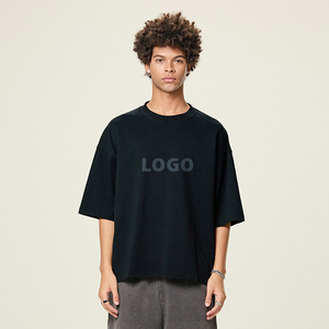 Customised Men's Blank <b>Box</b> Cut Tee T Shirt 220 Gsm Heavyweight Cotton TShirt Oversized <b>Drop</b> Shoulder Boxy Fit Crop T-shirt Men - Product Image 1