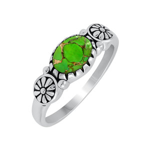 GOURIK Vintage 925 Sterling Silver Blue <b>Turquoise</b> Bezel Setting Geometric Boho <b>Ring</b> for Women Silver Plated Everyday Wear Gift - Product Image 2