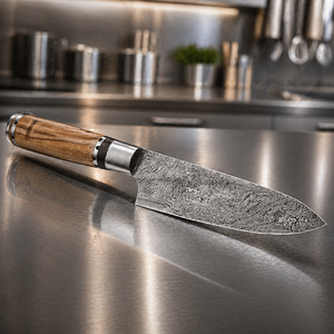 Couteau de chef artisanal en acier Damas, design ambidextre, lame de 8 pouces, épaisseur de 3,0 mm, manche en bois - Product Image 3