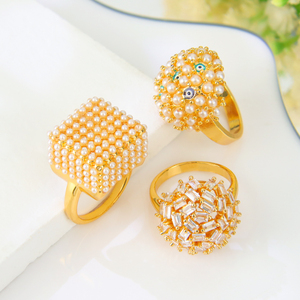 New Gorgeous Pearls <b>Cocktail</b> <b>Rings</b> Elegant 21k <b>Gold</b> Plated Zirconia Wedding <b>Rings</b> Jewelry for Bridal Party Gift - Product Image 2