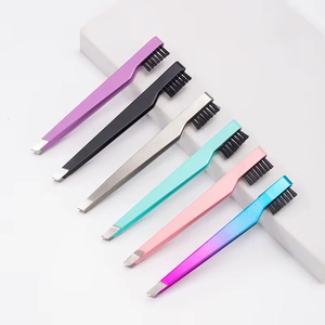 Pinzas Profesionales Multicolor para Cejas con Cepillo, Punta Inclinada de Acero Inoxidable, Herramientas 2 en 1 para Dar Forma y Arreglar las Cejas, Venta al Por Mayor - Product Image 1