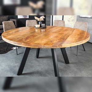 Vandana Rustic Craft <b>dining</b> <b>table</b> IRON CRAFT 145cm natural <b>round</b> mango wood metal <b>industrial</b> design - Product Image 3