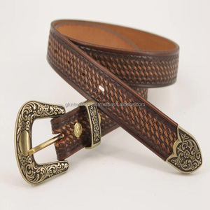Ceinture Western en cuir pleine fleur tanné végétal, faite à la main, pour homme et femme, avec boucle en laiton design, vente en gros - Product Image 2