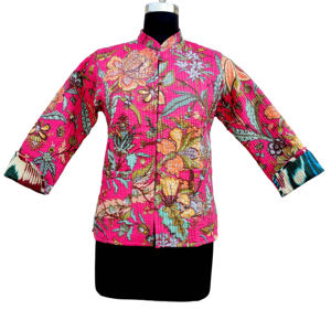 Chaqueta de Mujer 100% Algodón Reversible Acolchada de Manga Larga para Invierno con Cierre de Botones y Estampado Floral - Product Image 1