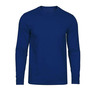 เสื้อยืดแขนยาวผู้ชาย สีน้ำเงินล้วน คอกลม ทรงปกติ ผ้าถัก สไตล์ลำลอง - Product Image 1
