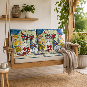 Kashmiri Artisan Silk Thread Cat Embroidered Cushion <b>Cover</b> Cotton 16 Inch Sustainable <b>Throw</b> Pillow Case Home Hotel Office Decor - Product Image 4