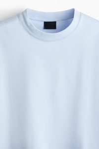 T-shirt en coton bleu clair de qualité supérieure pour homme, coupe classique, col rond, épaules tombantes, couleur unie, tricot jersey, design vierge - Product Image 5