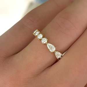 Custom 2.6ct 14k Gold Mix Pear Round Lab Grown Diamond Full Eternity Wedding Band <b>Ring</b> Bridal Stacking Manufacture Factory - Product Image 5