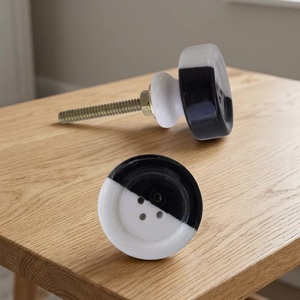 Modern Ceramic Cabinet Knob Round Black White Kitchen Drawer Handle Durable Furniture Pull - Product Image 1