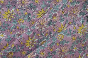 Hand Block Printed Lightweight Woven Floral Cotton Fabric for Boys Home Decor & <b>Dress</b> Sewing in Purple Yellow Pink Teal Blossoms - Product Image 6