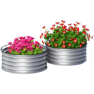 Set di 2 Fioriere in Metallo Argento 2FT X 2FT X 1FT, Facili da Montare, Aiuole Rialzate con Bordo di Sicurezza, Forniture da Giardino - Product Image 1