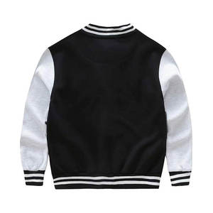 Veste universitaire unisexe noire et blanche, coupe classique, col rabattu, boutonnée, couleur unie, polyester et coton, automne - Product Image 3