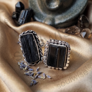 Soulwise Natural <b>Black</b> Tourmaline Cabochon Oval Shape Trendy Unisex <b>Ring</b> - Product Image 6