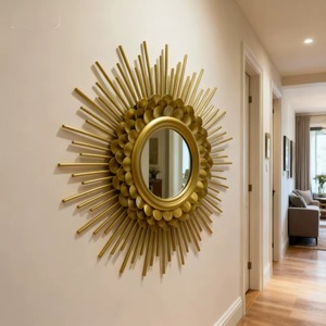 Gold Sunburst Handmade Metal & Glass Round Decorative Wall <b>Mirror</b> From REHMAN <b>CRAFT</b> - Product Image 2