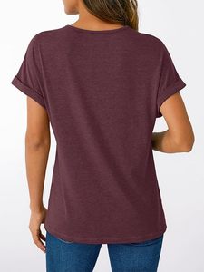 T-shirts à manches courtes et col en V pour femmes, hauts décontractés et élégants pour l'été, style Henley, coupe ample, basique, tenue de printemps 2026 - Product Image 2
