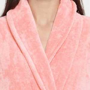 Robe de chambre en polaire pour femme, longue, à manches longues, douce et confortable, col en V, rose uni, hiver, avec poches, en coton/fibre de bambou, respirante - Product Image 6