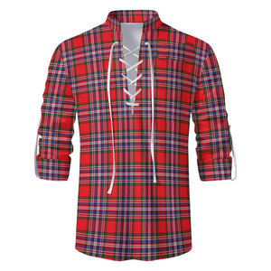 Custom Men's Scottish Traditional Strathallan Modern Tartan Jacobite Kilt <b>Shirt</b> Authentic Tartan <b>Plaid</b> Pattern Lace-Up - Product Image 3
