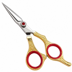 Ciseaux de coiffure professionnels en acier inoxydable, lame tranchante, manche doré, décoré d'une pierre rouge, pour droitiers - Product Image 6