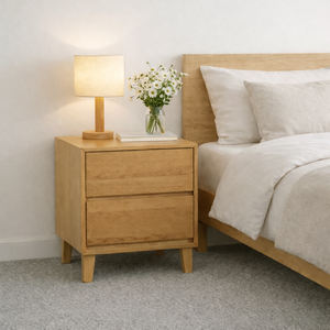 Mesa de Noche de Madera de Caucho con 2 Cajones, Mueble de Dormitorio Sencillo, Fabricación OEM/ODM Disponible, Muebles de Vietnam - Product Image 1