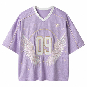 เสื้อเจอร์ซีย์กีฬาตาข่ายสไตล์ Y2K แบบโอเวอร์ไซส์ สีม่วงลาเวนเดอร์ Heaven Sent 09 ปักลายปีกนางฟ้า เสื้อผ้ากีฬาย้อนยุค - Product Image 2