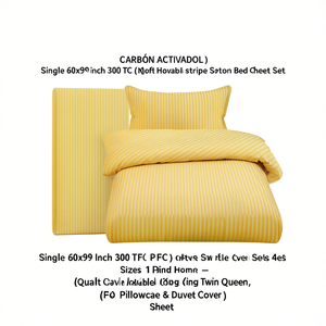 Juego de Sábanas de Algodón Suave a Rayas de 300 Hilos, 60x90 Pulgadas, 4 Piezas, Disponible en Tamaños King, Twin y Queen, para Hotel y Hogar - Product Image 2