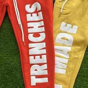 Pantalon de survêtement en coton pour homme Only Made Inna Trenches, taille élastique avec cordon de serrage, joggers décontractés, imprimé lettres rouge et jaune, pour l'automne - Product Image 4