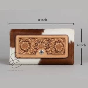 Cartera de mano de cuero genuino con cremallera y grabado floral hecho a mano estilo vaquera occidental para mujer, OEM ODM personalizado - Product Image 4