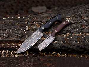 Damascus Steel Drop Point Hunting Knife Wood Handle Bevel Edge 0.6mm Thickness DIY Craft Knife 2 Blades Included - Product Image 1