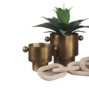 Ensemble de pots à fleurs en laiton antique, pot à fleurs doré de luxe pour la décoration de la maison, jardin d'intérieur, pot décoratif pour plantes succulentes avec poignée en boule - Product Image 1
