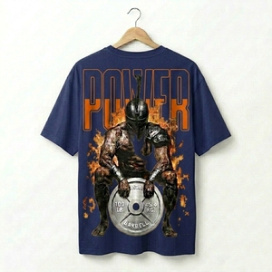 Camiseta Deportiva Personalizada Power Warrior para Hombre, Negra, Manga Corta, Cuello Redondo, Estampado Digital, Corte Holgado, Estilo Urbano, 100% Algodón - Product Image 5
