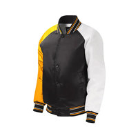 Veste universitaire personnalisée pour homme, veste bomber en satin uni, veste letterman à blocs de couleur, manches blanches et jaunes