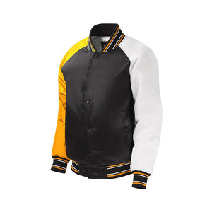 Custom Men Varsity <b>Jacket</b> Plain Satin Bomber <b>Jacket</b> Blank Color Block Letterman <b>Jacket</b> <b>White</b> & Yellow Sleeves - Product Image 2